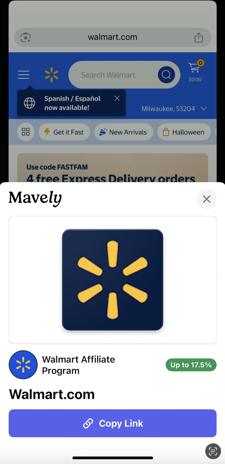 Generated mobile link screenshot