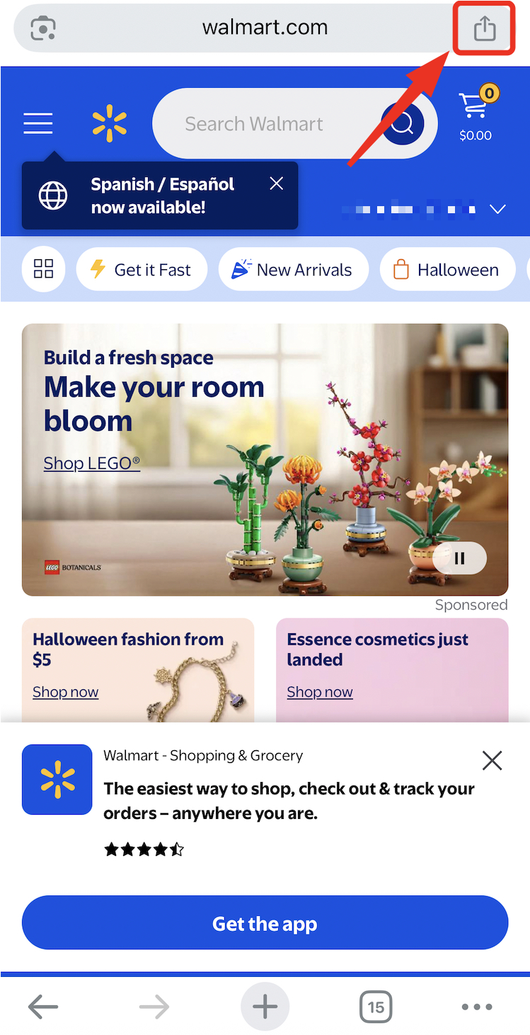 Share button screenshot